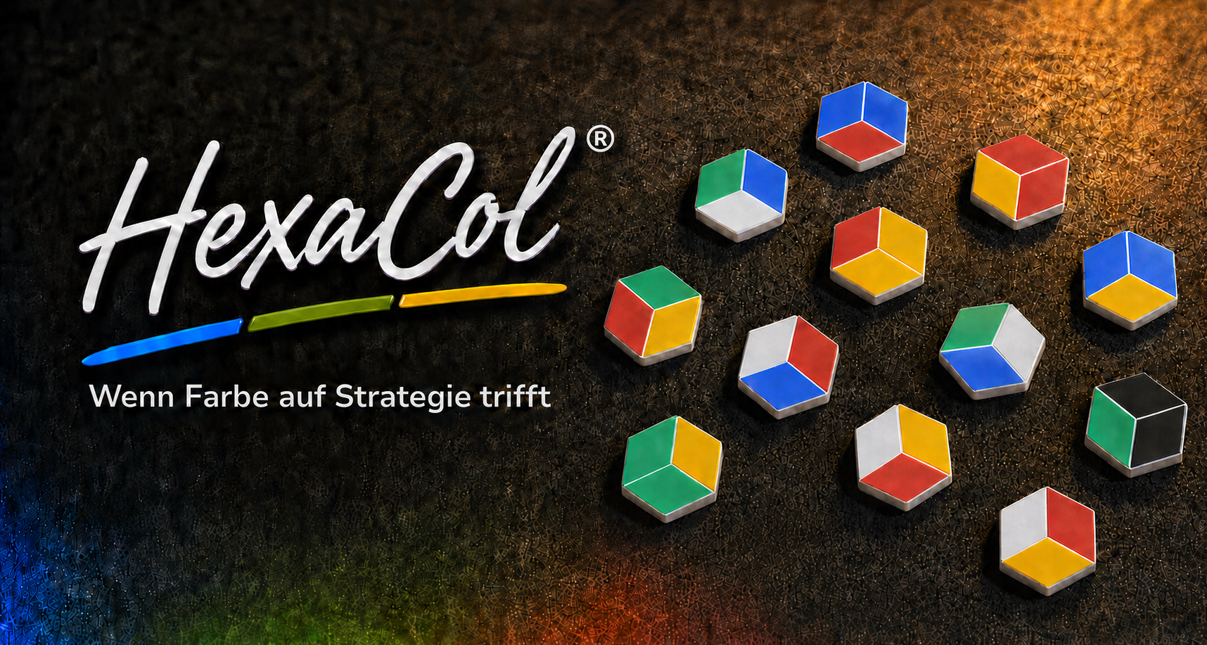 HexaCol® – Wenn Farbe auf Strategie trifft. Die Spielsteine liegen mit Abstand zueinander.